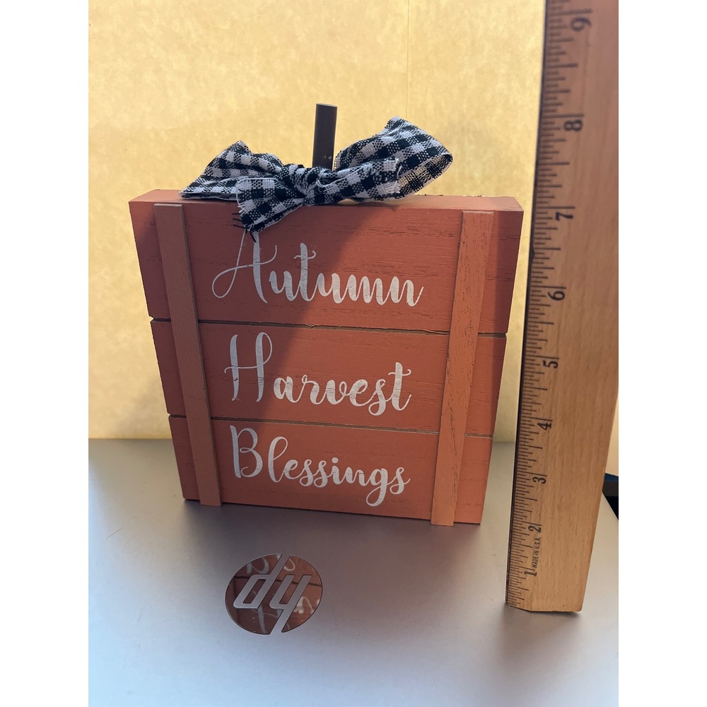 Autumn Harvest Blessings Wooden Pumpkin Decor Buffalo Plaid Bow Fall Farmhouse